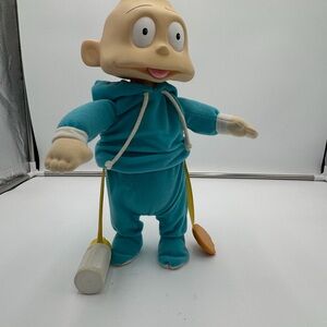 Vintage Rugrats Tommy Pickles Doll Nickelodeon Plush Vinyl Head w Bottle Cookie